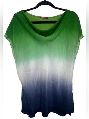Bashara Lesser XL Green Blue Ombre Cowl Neck Top Made in USA